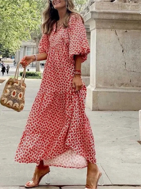 Elegant V Neck Casual Dress for Women - Boho Holiday Office Wear